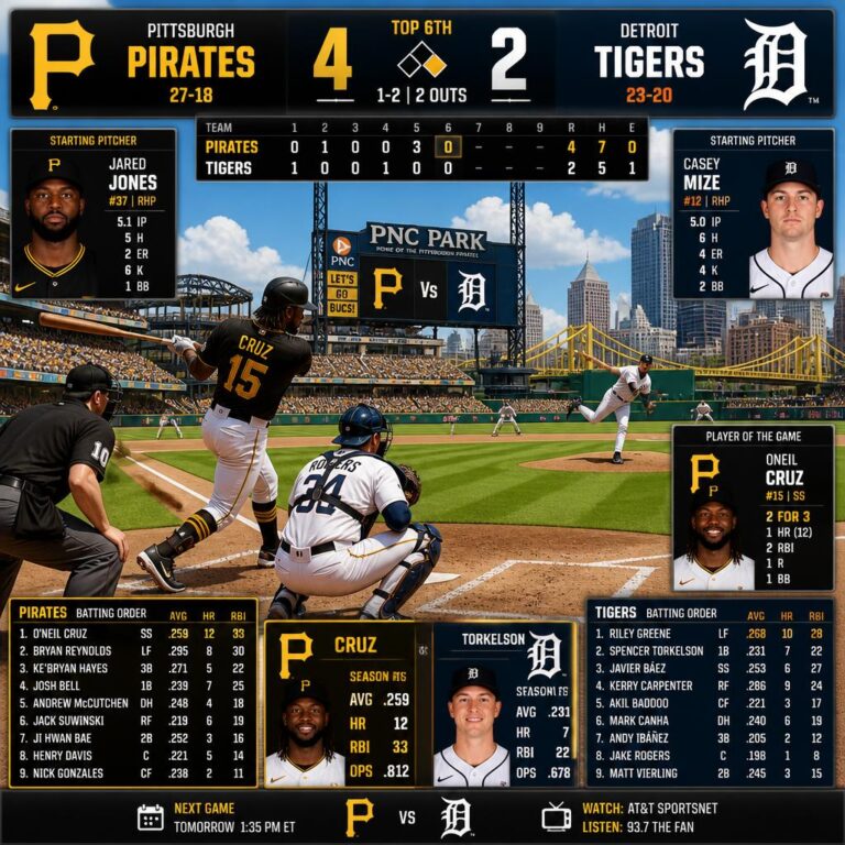 pittsburgh pirates vs detroit tigers match player stats
