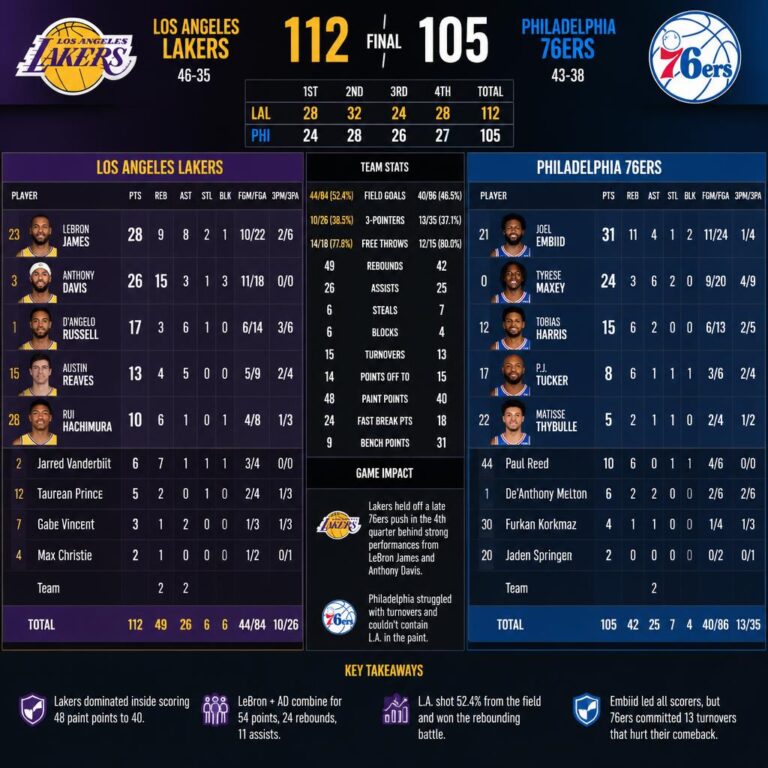 lakers vs 76ers match player stats – Full Breakdown of Key Performances and Game Impact lakers vs 76ers match player stats